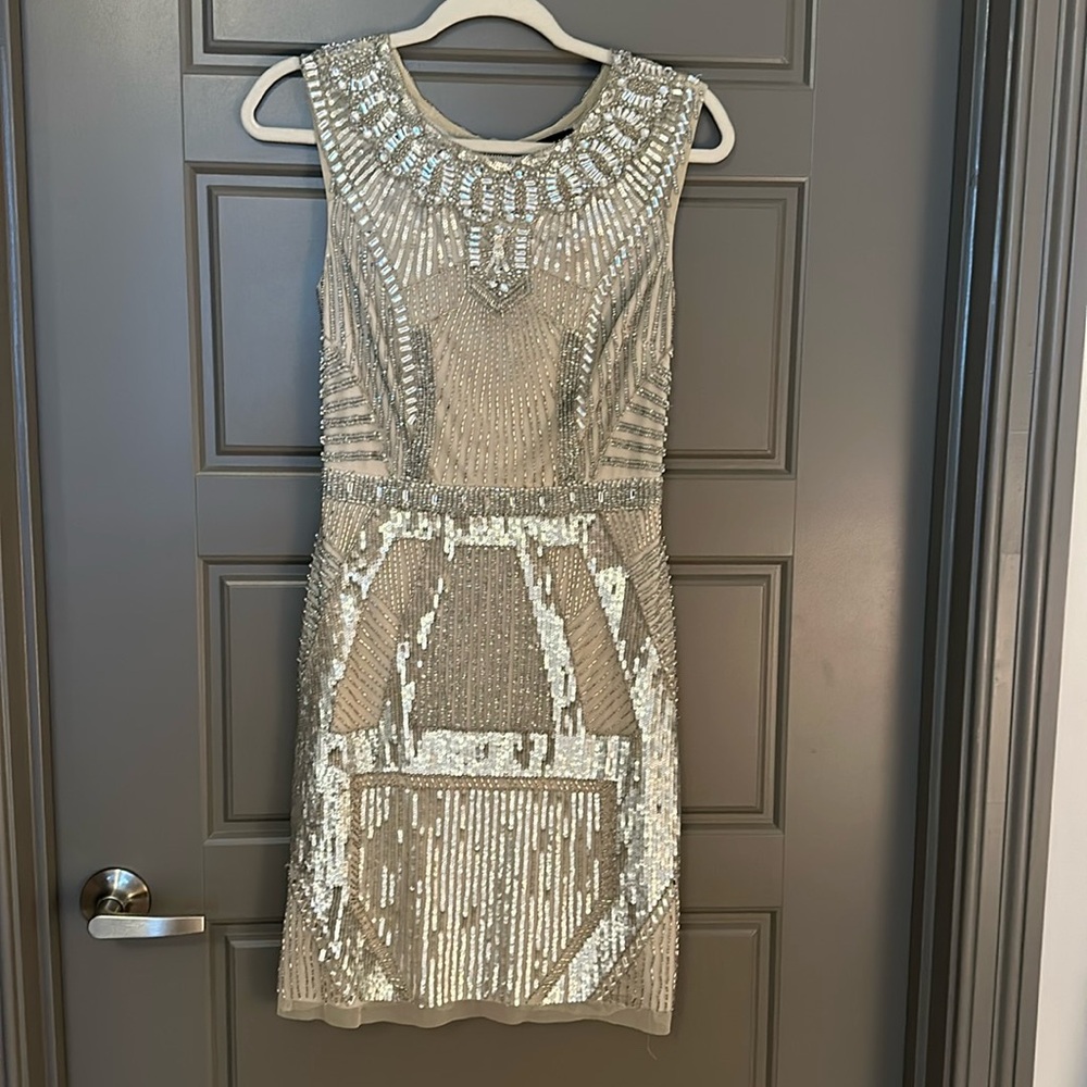Aidan Mattox | Silver beaded dress